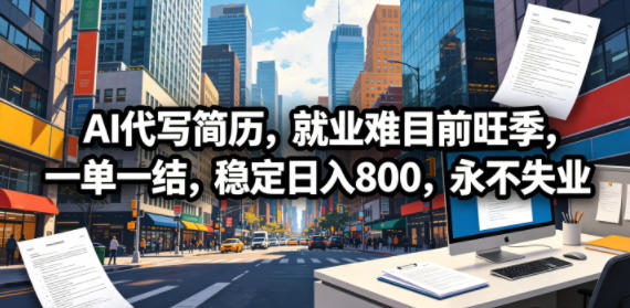 AI代写简历，就业难目前旺季，一单一结，稳定日入800，永不失业-源创文化
