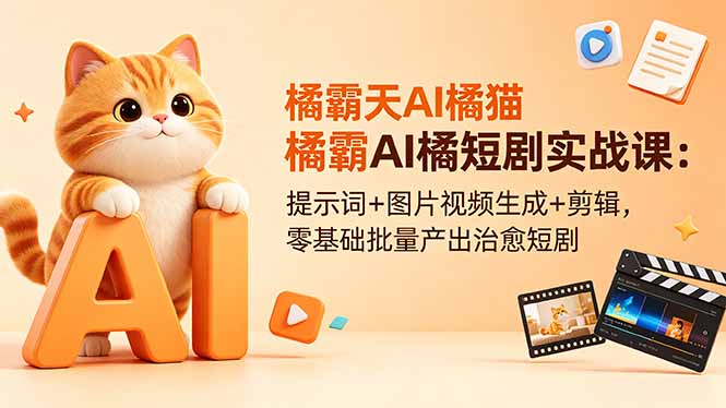 橘霸天AI橘猫短剧实战课：提示词+图片视频生成+剪辑，零基础批量产出治愈短剧-源创文化