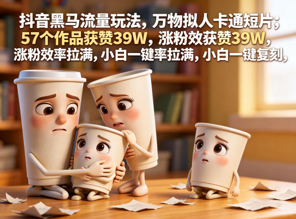 抖音黑马流量玩法，万物拟人卡通短片，57个作品获赞39W，涨粉效率拉满，小白一键复刻，保姆级拆解-源创文化