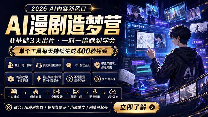 AI漫剧造梦营：0基础3天出片，单个工具每天持续生成400秒视频-源创文化