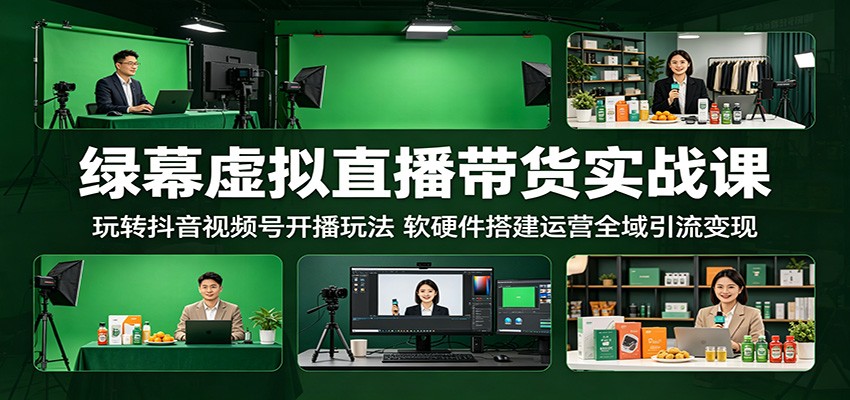 绿幕虚拟直播带货实战课：玩转抖音视频号开播玩法，软硬件搭建运营全域引流变现-源创文化