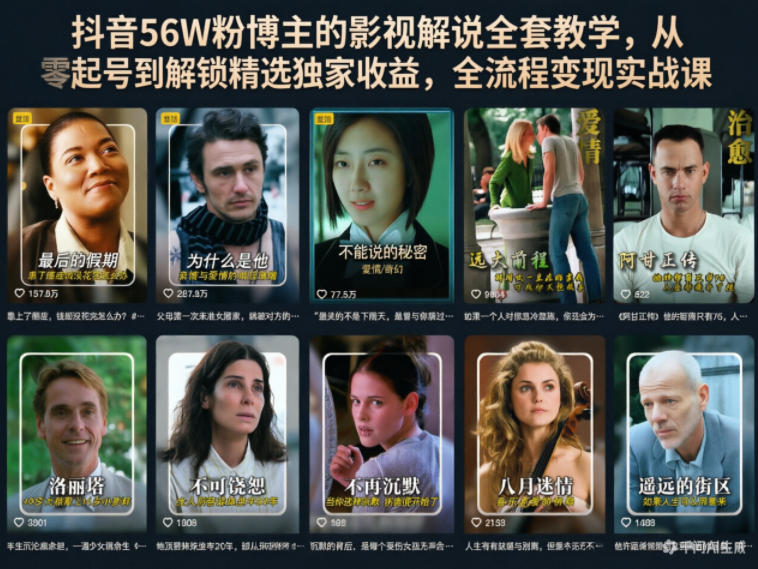 抖音56W粉博主的影视解说全套教学，从零起号到解锁精选独家收益，全流程变现实战课-源创文化