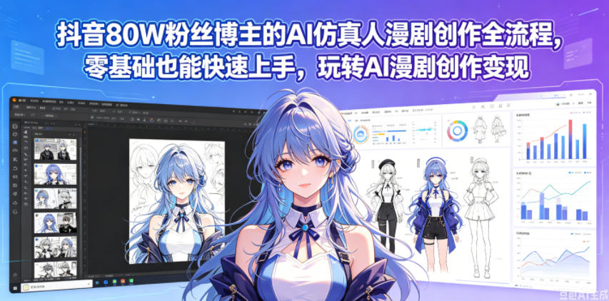 抖音80W粉丝博主的AI仿真人漫剧创作全流程，零基础也能快速上手，玩转AI漫剧创作变现-源创文化