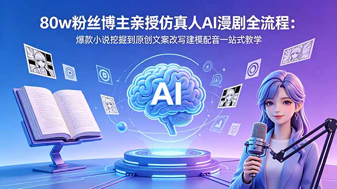 80w粉丝博主亲授仿真人AI漫剧全流程：爆款小说挖掘到原创文案改写建模配音一站式教学-源创文化