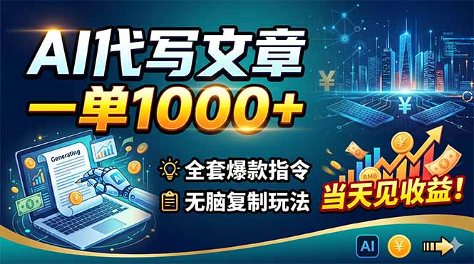 AI代写文章，一单1000+，全套爆款指令+无脑复制玩法，当天见收益！-源创文化