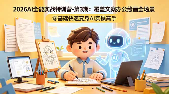 2026AI全能实战特训营-第3期：覆盖文案办公绘画全场景 零基础快速变身AI实操高手-源创文化