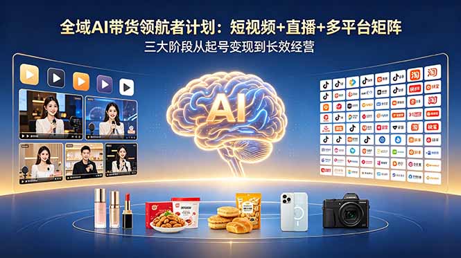 全域AI带货领航者计划：短视频+直播+多平台矩阵，三大阶段从起号变现到长效经营-源创文化