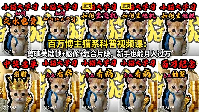 百万博主猫系科普视频课：剪映关键帧+抠像+复合片段，新手也能月入过万-源创文化