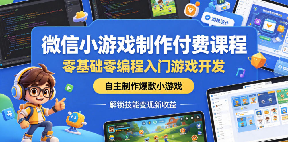 微信小游戏制作付费课程，零基础零编程入门游戏开发，自主制作爆款小游戏，解锁技能变现新收益-源创文化