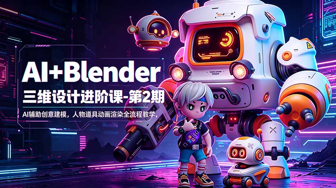 AI+Blender三维设计进阶课-第2期：AI辅助创意建模，人物道具动画渲染全流程教学-源创文化