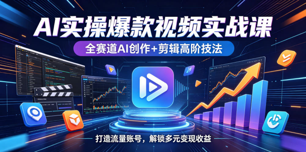 AI实操爆款视频实战课，全赛道AI创作+剪辑高阶技法，打造流量账号，解锁多元变现收益-源创文化