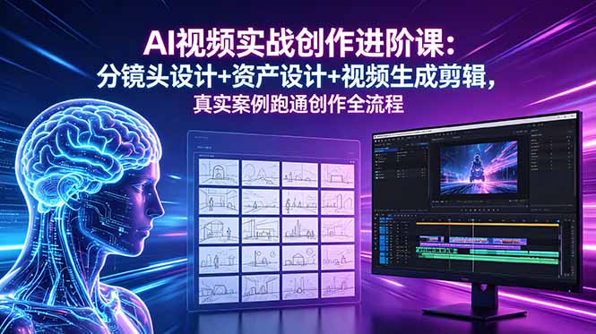 AI视频实战创作进阶课：分镜头设计+资产设计+视频生成剪辑，真实案例跑通创作全流程-源创文化
