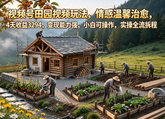 视频号田园视频玩法，情感温馨治愈，4天收益3294，变现能力强，小白可操作，实操全流程拆解-源创文化