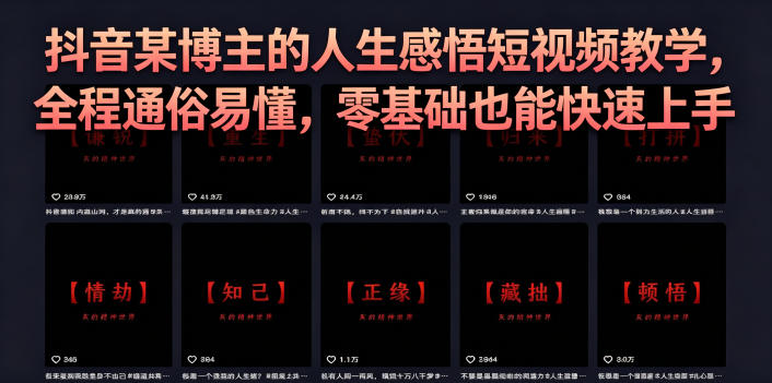 抖音某博主的灰太狼人生感悟短视频教学，全程通俗易懂，零基础也能快速上手-源创文化