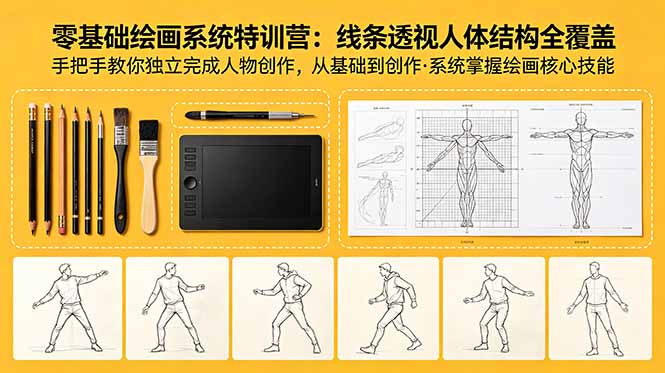 零基础绘画系统特训营：线条透视人体结构全覆盖，手把手教你独立完成人物创作-源创文化