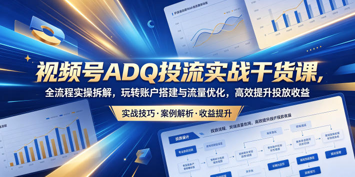 视频号ADQ投流实战干货课，全流程实操拆解，玩转账户搭建与流量优化，高效提升投放收益-源创文化