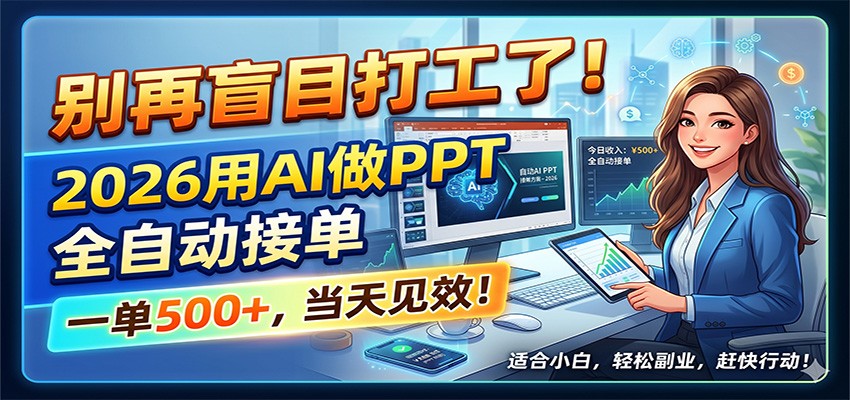 别再盲目打工了！2026用AI做PPT全自动接单，一单5张+，当天见效！-源创文化