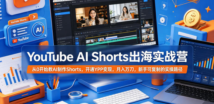 YouTube AI Shorts出海实战营，从0开始教AI制作Shorts，开通YPP变现，月入万刀，新手可复制的实操路径-源创文化