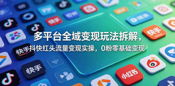 多平台全域变现玩法拆解，抖快红头流量变现实操，0粉零基础变现-源创文化