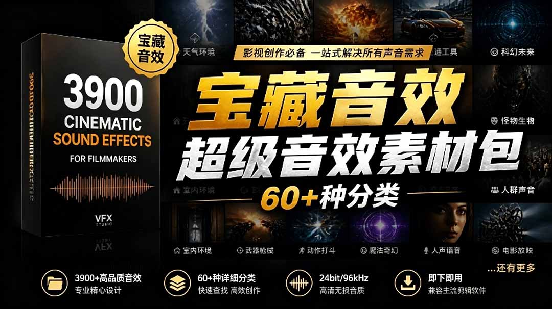 宝藏音效合集包！60+多种音效分类，共计3900个，分类清晰，全中文分类，高品质剪辑音效素材包-源创文化