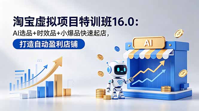 淘宝虚拟项目特训班16.0：AI选品+时效品+小爆品快速起店，打造自动盈利店铺-源创文化