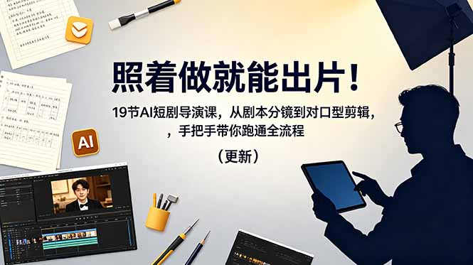 照着做就能出片!19节AI短剧导演课,从剧本分镜到对口型剪辑,手把手带你跑通全流程(更新-源创文化