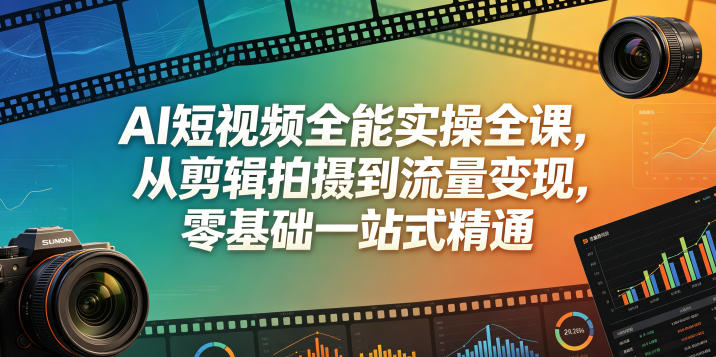 AI短视频全能实操全课,从剪辑拍摄到流量变现,零基础一站式精通-源创文化