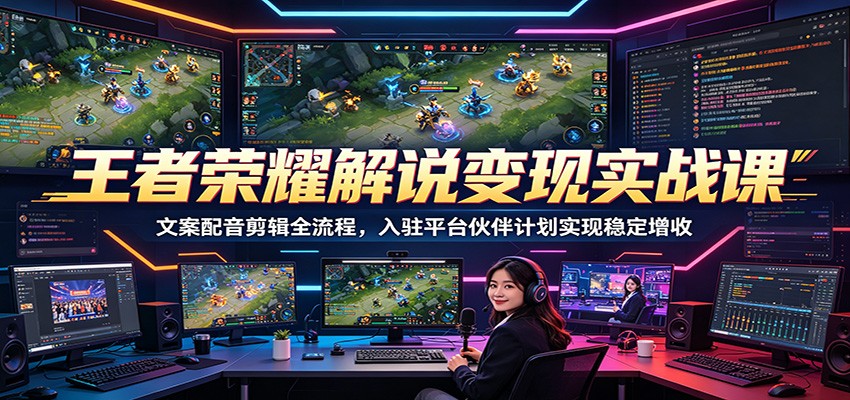 王者荣耀解说变现实战课:文案配音剪辑全流程,入驻平台伙伴计划实现稳定增收-源创文化