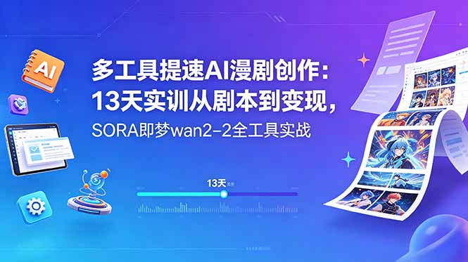 多工具提速AI漫剧创作:13天实训从剧本到变现,SORA即梦wan2-2全工具实战-源创文化