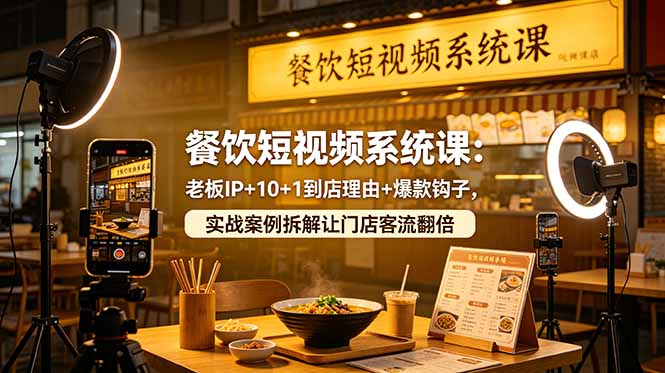 餐饮短视频系统课:老板IP+10+1到店理由+爆款钩子,实战案例拆解让门店客流翻倍-源创文化