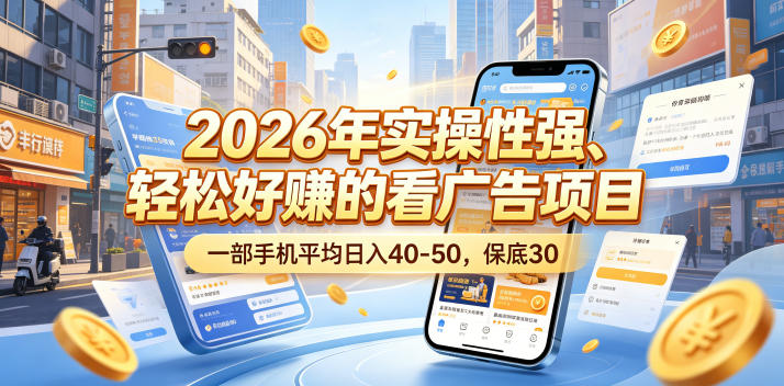 2026年实操性强、轻松好賺的看广告项目，一部手机平均日入40-50，保底30米【揭秘】-源创文化