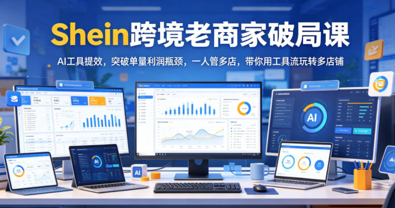 Shein跨境老商家破局课,AI工具提效,突破单量利润瓶颈,一人管多店,带你用工具流玩转多店铺-源创文化