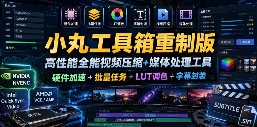 小丸工具箱重制版–高性能全能视频压缩+媒体处理工具|硬件加速+批量任务+LUT调色+字幕封装-源创文化