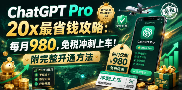ChatGPT Pro 20x最省钱攻略:每月980,免税冲刺上车!附完整开通方法【文档】-源创文化