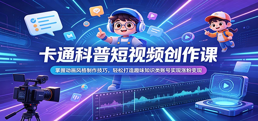 卡通科普短视频创作课:掌握动画风格制作技巧,轻松打造趣味知识类账号实现涨粉变现-源创文化