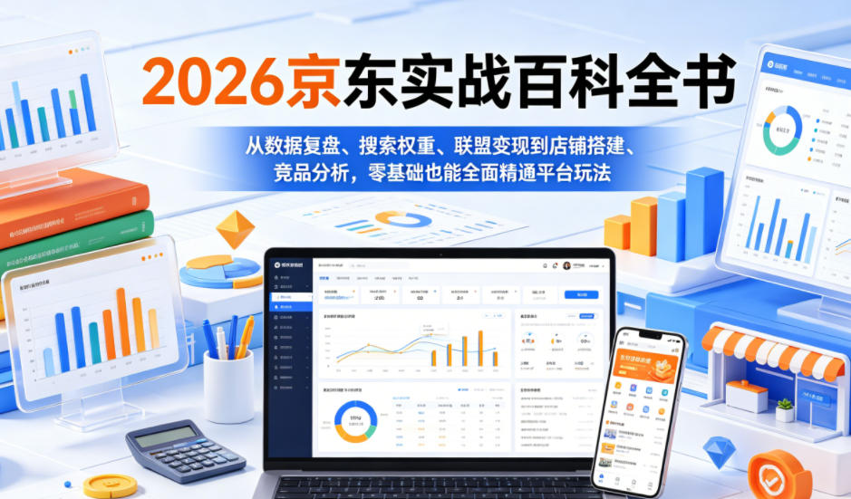 2026京东实战百科全书，从数据复盘、搜索权重、联盟变现到店铺搭建、竞品分析，零基础也能全面精通平台玩法-源创文化