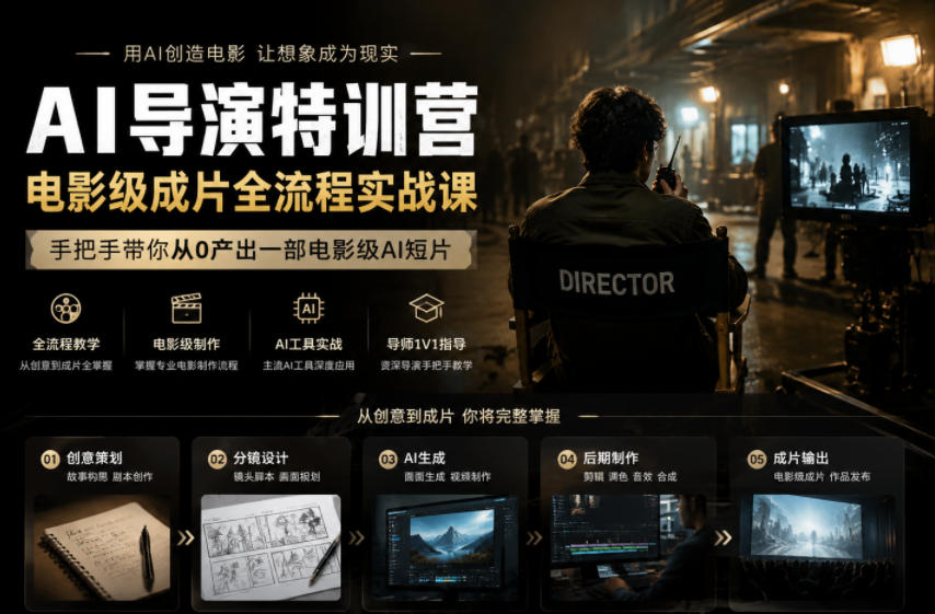 AI导演特训营，电影级成片全流程实战课，手把手带你从0产出一部电影级AI短片-源创文化