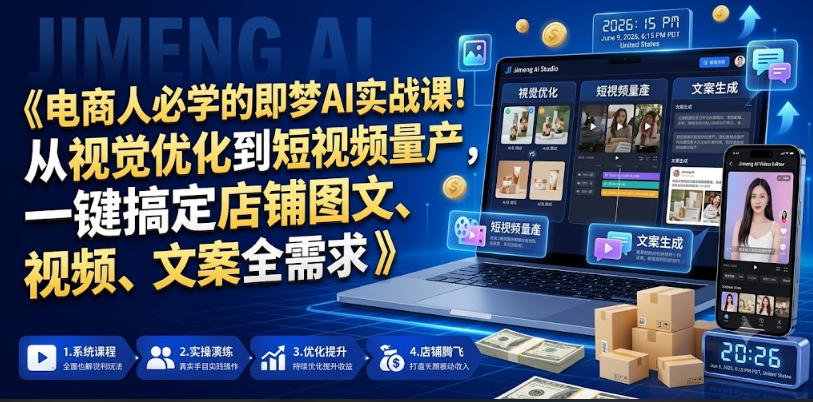 电商人必学的即梦AI实战课！从视觉优化到短视频量产，一键搞定店铺图文、视频、文案全需求-源创文化