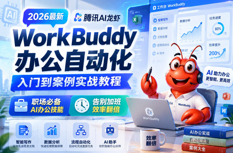 2026最新腾讯AI龙虾WorkBuddy办公自动化入门到案例实战教程,职场必备AI办公技能,告别加班,效率翻倍-源创文化