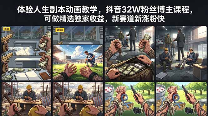 体验人生副本动画教学, 抖音32W粉丝博主课程,可做精选独家收益,新赛道新涨粉快-源创文化