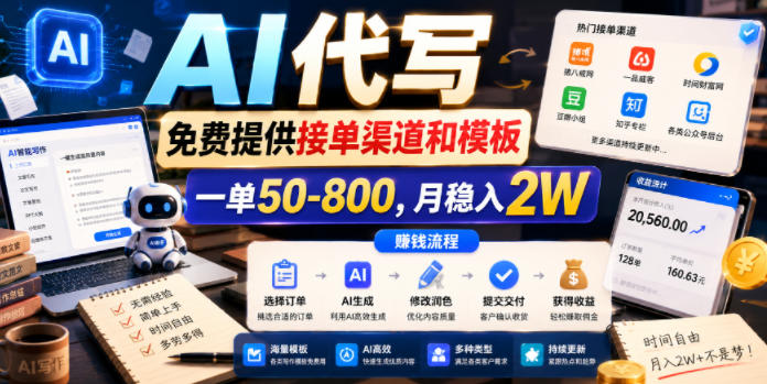 AI代写,免费提供接单渠道和模板,一单50-800,月稳入2W【揭秘】-源创文化