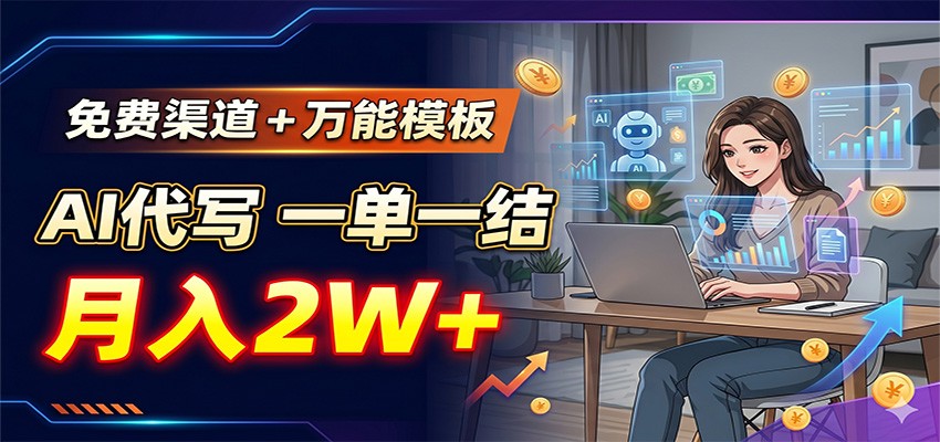 免费渠道+万能模板,AI代写一单一结,月入2W+-源创文化