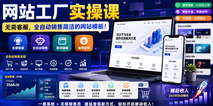网站工厂实操课,无需客服,网站模板自动赚钱!【原创双语字幕】-源创文化