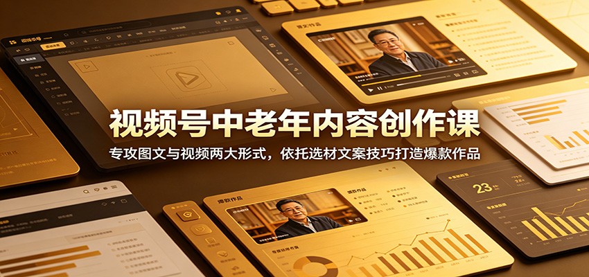 视频号中老年内容创作课:专攻图文与视频两大形式,依托选材文案技巧打造爆款作品-源创文化