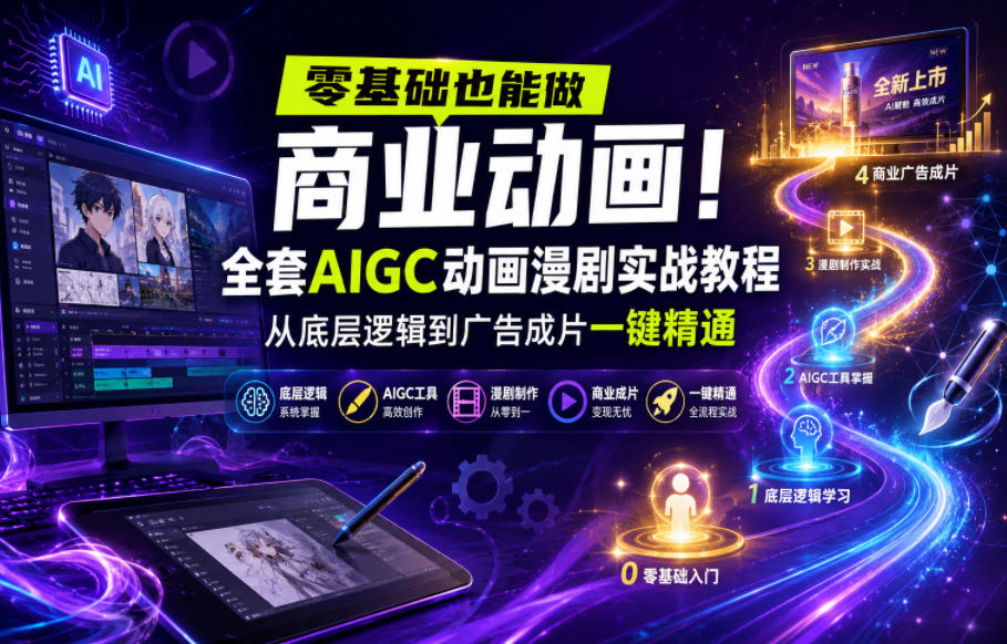 零基础也能做商业动画!全套AIGC动画漫剧实战教程,从底层逻辑到广告成片一键精通-源创文化