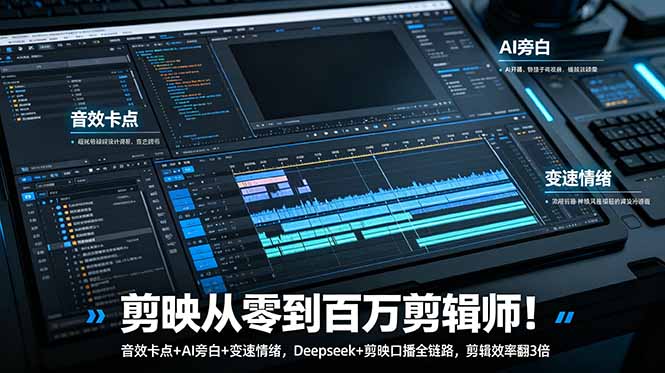 剪映从零到百万剪辑师!音效卡点+AI旁白+变速情绪,Deepseek+剪映口播全链路,剪辑效率翻3倍-源创文化