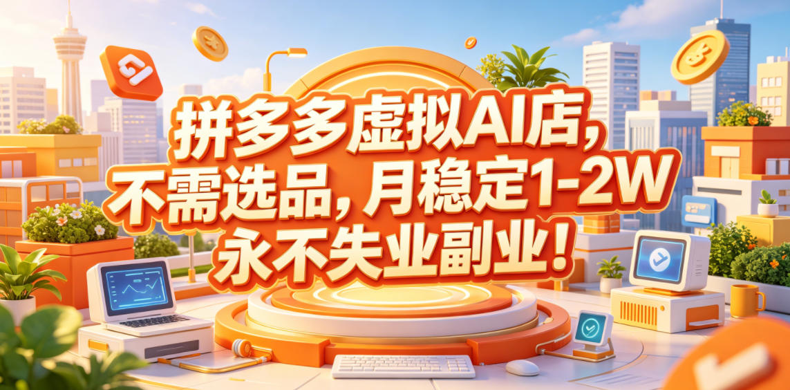拼多多虚拟AI店,不需选品,月稳定1-2W,永不失业副业!【揭秘】-源创文化