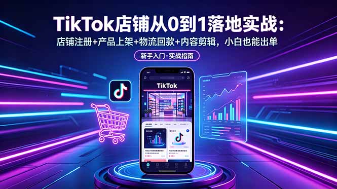 TikTok店铺从0到1落地实战:店铺注册+产品上架+物流回款+内容剪辑,小白也能出单-源创文化