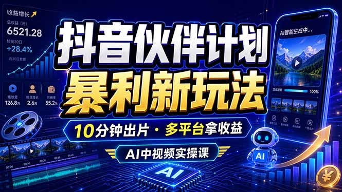 抖音伙伴计划最新玩法,无需配音剪辑,10分钟出一条原创视频,轻松日入三位数-源创文化