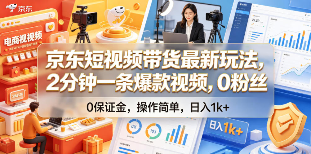 京东短视频带货最新玩法，2分钟一条爆款视频，0粉丝，0保证金，操作简单，日入1k+【揭秘】-源创文化